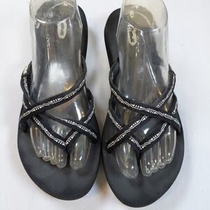 Teva Women's Mush Mandalyn Ola 2 Flip Flop Size 9 Black Strappy Flat Sandals